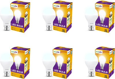EcoLink 10 W Basic Round B22 LED Bulb(White, Pack of 6)