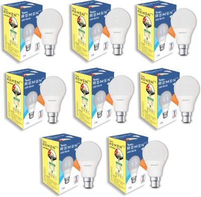 REMEN 7 W Standard B22 LED Bulb(White, Pack of 8)