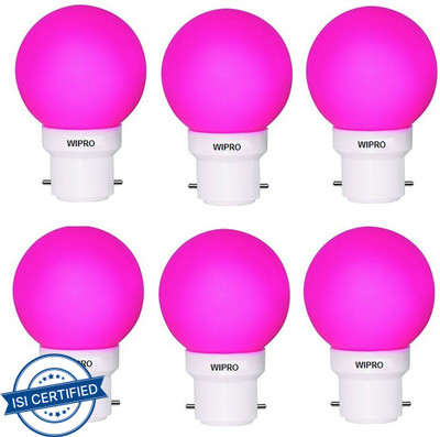 Wipro 0.5 W Basic Standard B22 LED Bulb(Pink, Pack of 6)