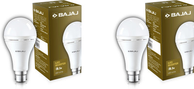 BAJAJ 8.5 W Inverter Round B22 LED Bulb(White, Pack of 2)