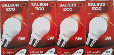 BALSUN ECO 5 W Basic Round B22 LED Bulb(White, Pack of 4)