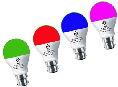 rino 7 W Basic Standard B22 LED Bulb(Multicolor, Pack of 4)