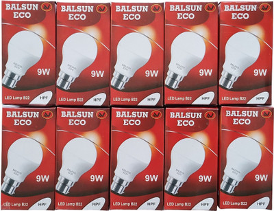 BALSUN ECO 9 W Basic Round B22 LED Bulb(White, Pack of 10)