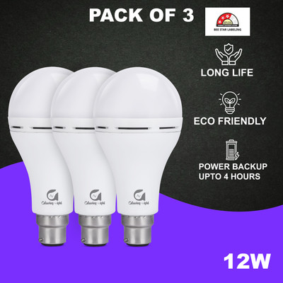 Glowing Night 12 W Inverter Round B22 Inverter Bulb(White, Pack of 3)