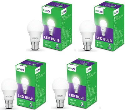 EcoLink 9 W Eye Safety Compliance Standard B22 LED Bulb(White, Pack of 4)