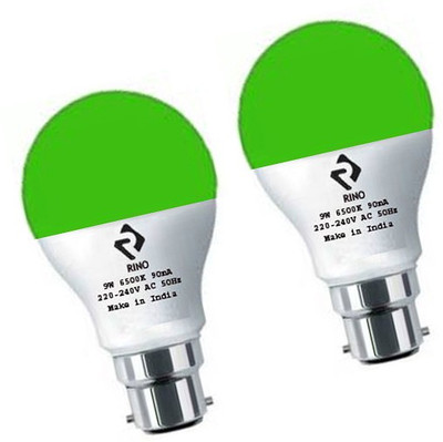 rino 9 W Basic Standard B22 LED Bulb(Green, Pack of 2)