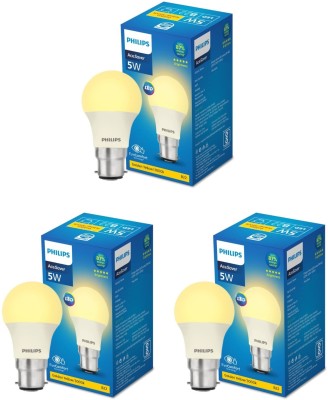 PHILIPS 5 W Basic Round B22 LED Bulb(Yellow, Pack of 3)