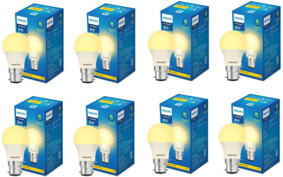 PHILIPS 3 W Basic Round B22 LED Bulb(Yellow, Pack of 8)