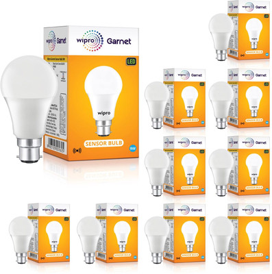 Wipro 9 W Motion Sensor Standard B22 LED Bulb(White, Pack of 10)