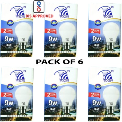 amplitech 9 W Standard B22 LED Bulb(White, Pack of 6)