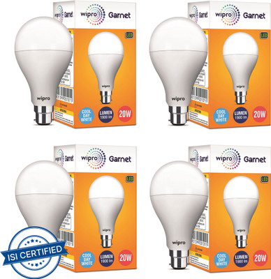 Wipro 20 W Basic Standard B22 LED Bulb(White, Pack of 4)