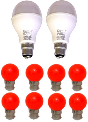 Techvolta 12 W, 0.5 W Basic Round B22 LED Bulb(White, Red, Pack of 10)