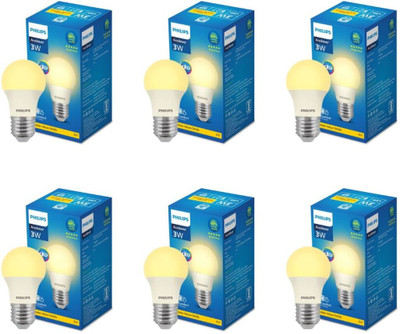 PHILIPS 3 W Basic Round E27 LED Bulb(Yellow, Pack of 6)