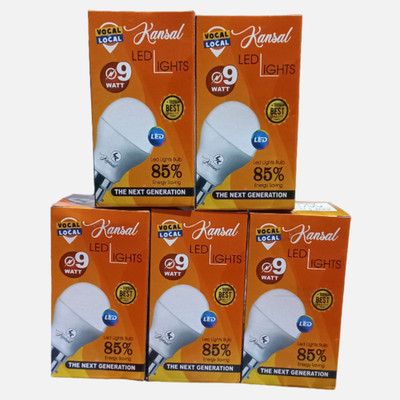 KANSAL 9 W Basic Round B22 LED Bulb(White, Pack of 5)