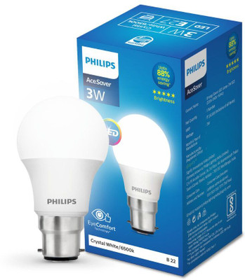 PHILIPS 3 W Basic Round B22 LED Bulb(White)