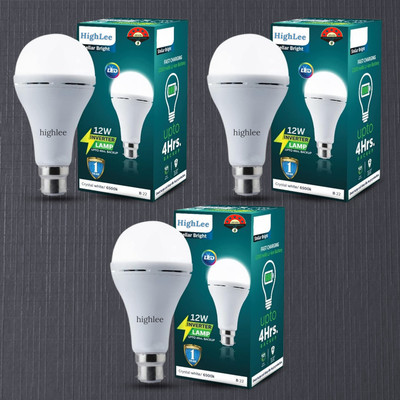 Highlee 12 W Inverter Round B22 Inverter Bulb(White, Pack of 3)