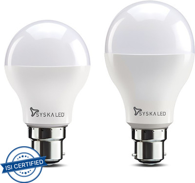 Syska 9 W, 12 W Basic Round B22 LED Bulb(White, Pack of 2)