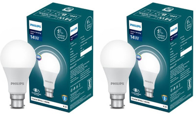 PHILIPS 14 W Motion Sensor Round B22 LED Bulb(White, Pack of 2)
