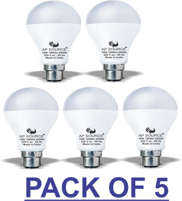 AP Source 18 W Basic Round B22 LED Bulb(White, Pack of 5)