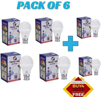 Glowing Night 9 W Basic Round B22 LED Bulb(White, Pack of 6)