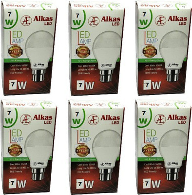 Alkas 7 W Basic Round B22 LED Bulb(White, Pack of 6)