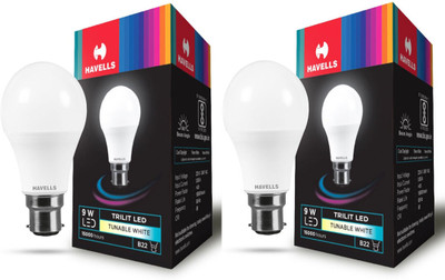 HAVELLS 9 W Color Changing Round B22 LED Bulb(White, Pack of 2)