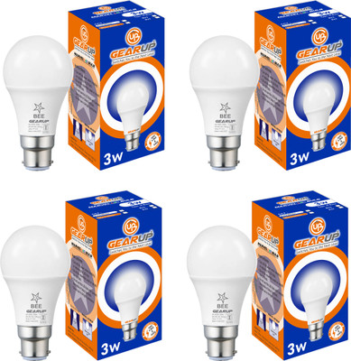 Gear Up 3 W Basic Round B22 LED Bulb(White, Pack of 4)