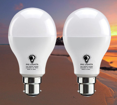 mg lights 12 W Basic Arbitrary B220 LED Bulb(White, Pack of 2)