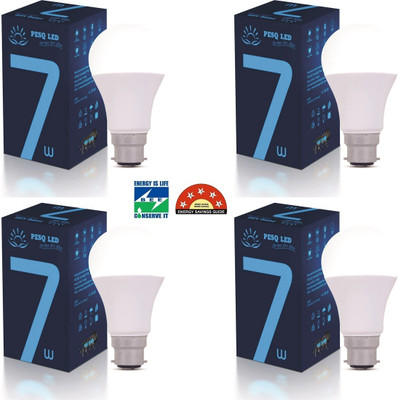 PESQ 7 W Basic Round B22 LED Bulb(White, Pack of 4)