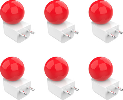 Fybros 0.5 W Basic Decorative Plug & Play, 2 Pin Night Bulb(Red, Pack of 6)