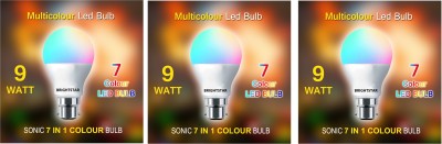 Brightstar 9 W Round B22 LED Bulb(Red, Green, Pink, White, Blue, Yellow, Multicolor, Pack of 3)
