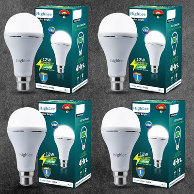 Highlee 12 W Inverter Round B22 LED Bulb(White, Pack of 4)