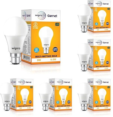 Wipro 9 W Multi Watt Standard B22 LED Bulb(White, Pack of 6)