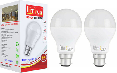 Litup 15 W Basic Standard B22 LED Bulb(White, Pack of 2)