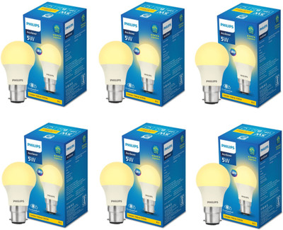 PHILIPS 5 W Basic Round B22 LED Bulb(Yellow, Pack of 6)