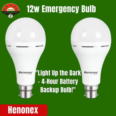 Henonex Emergency LED Bulb 12W Pack of 2 Backup During Power Failure 4 hrs Bulb Emergency Light(White)