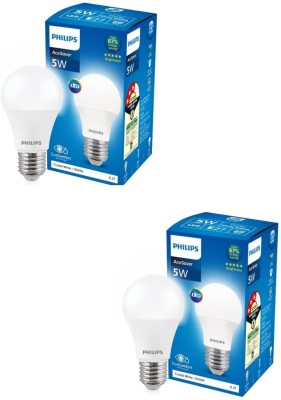 PHILIPS 5 W Round E27 LED Bulb(White, Pack of 2)