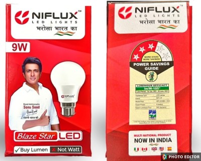 Niflux 9 W Round B22 D Eye Safety Compliance LED Bulb(White, Pack of 2)