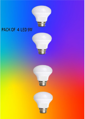 Gold Nation 9 W Basic Round B22 LED Bulb(White, Pack of 4)