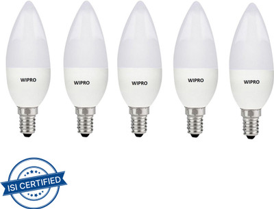 Wipro 3 W Basic Candle E14 LED Bulb(Yellow, Pack of 5)