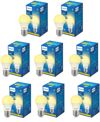 PHILIPS 5 W Basic Round E27 LED Bulb(Yellow, Pack of 8)