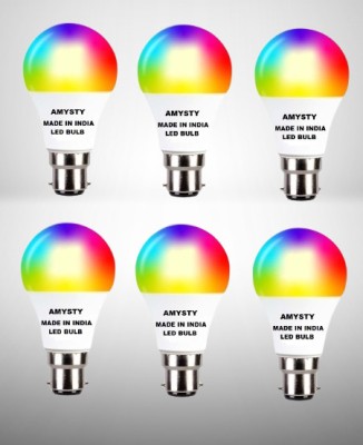AMYSTY 10 W Round B22 LED Bulb(Red, Blue, Green, Pink, White, Yellow, Orange, Pack of 6)