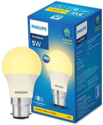 PHILIPS 5 W Basic Round B22 LED Bulb(Yellow)