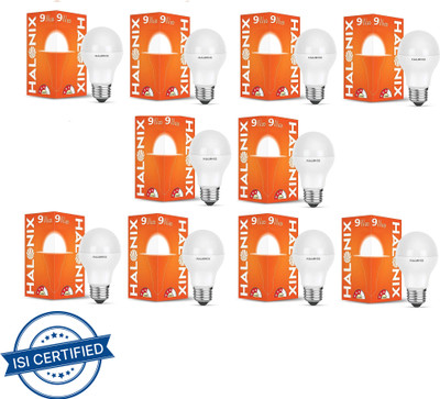 HALONIX 9 W Basic Round E27 LED Bulb(Yellow, Pack of 10)