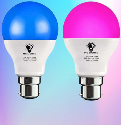 mg lights 9 W Basic Arbitrary B22 LED Bulb(Pink, Blue, Pack of 2)