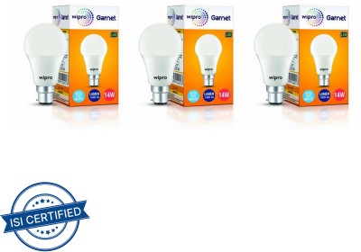 Wipro 14 W Standard B22 LED Bulb(White, Pack of 3)