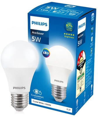 PHILIPS 5 W Basic Round E27 LED Bulb(White)