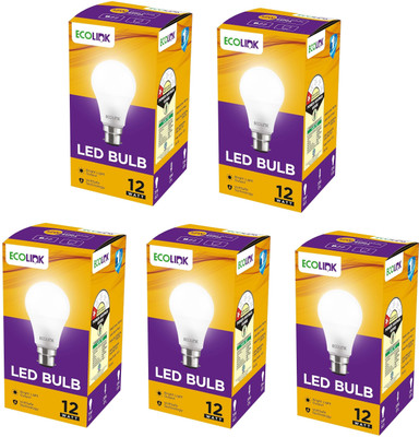 EcoLink 12 W Eye Safety Compliance Standard B22 LED Bulb(White, Pack of 5)