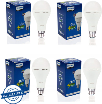 PHILIPS 9 W Inverter Round B22 Inverter Bulb(White, Pack of 4)