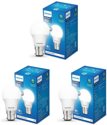 PHILIPS 3 W Basic Round B22 LED Bulb(White, Pack of 3)